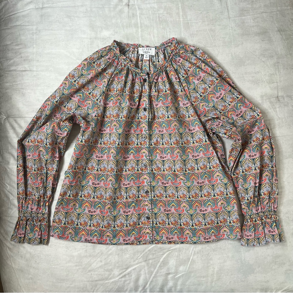 J. Crew Tie-Waist Organic Cotton Top in Liberty Giorgia Duke - Picture 4 of 10